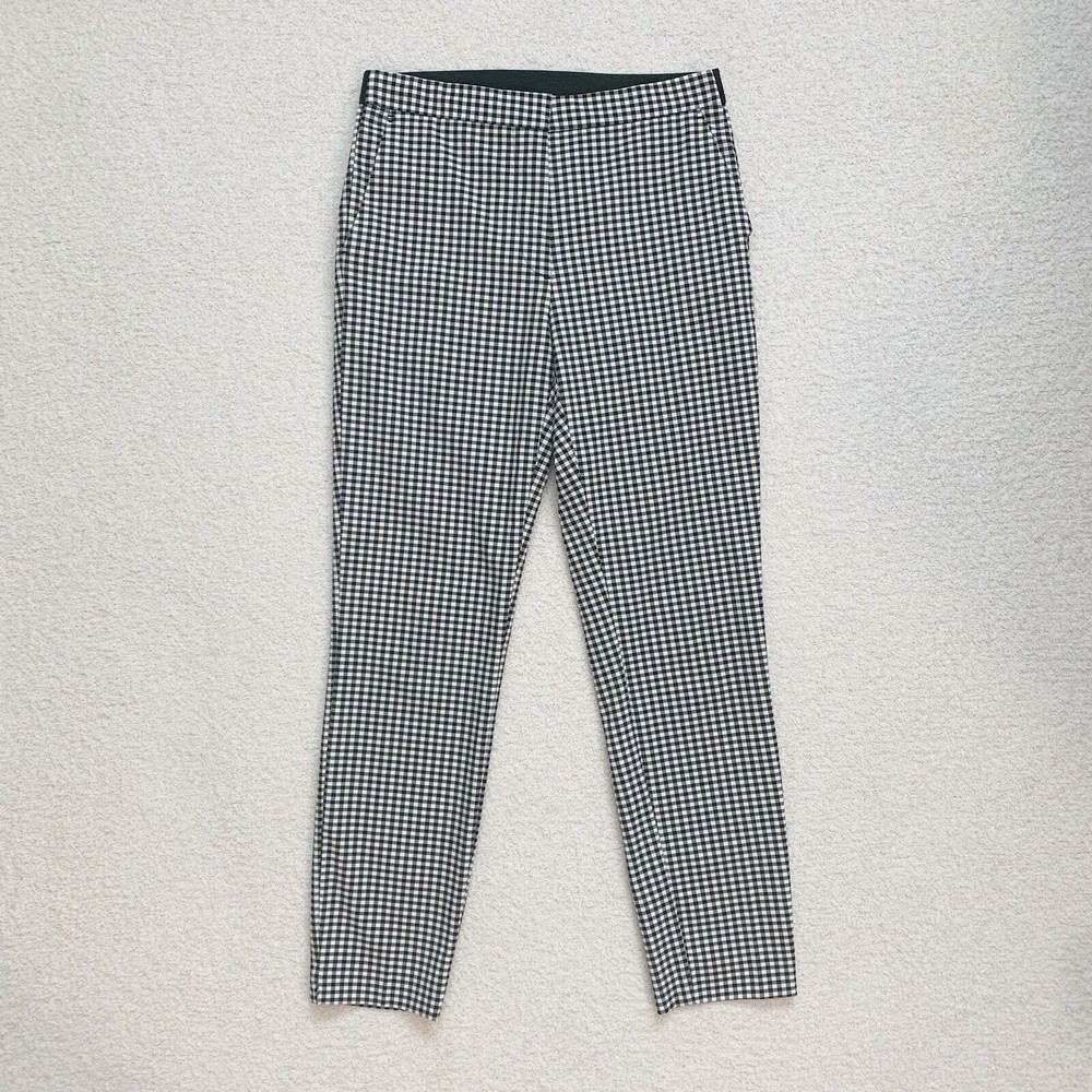 Zara Black White Gingham Pants Size Medium Buffalo Check Straight Leg Ankle